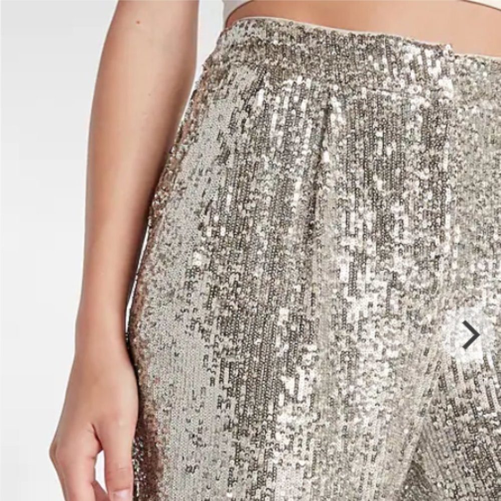NWT Express High Waisted Sequin Pleated Cropped Trousers - size Medium - Picture 3 of 4